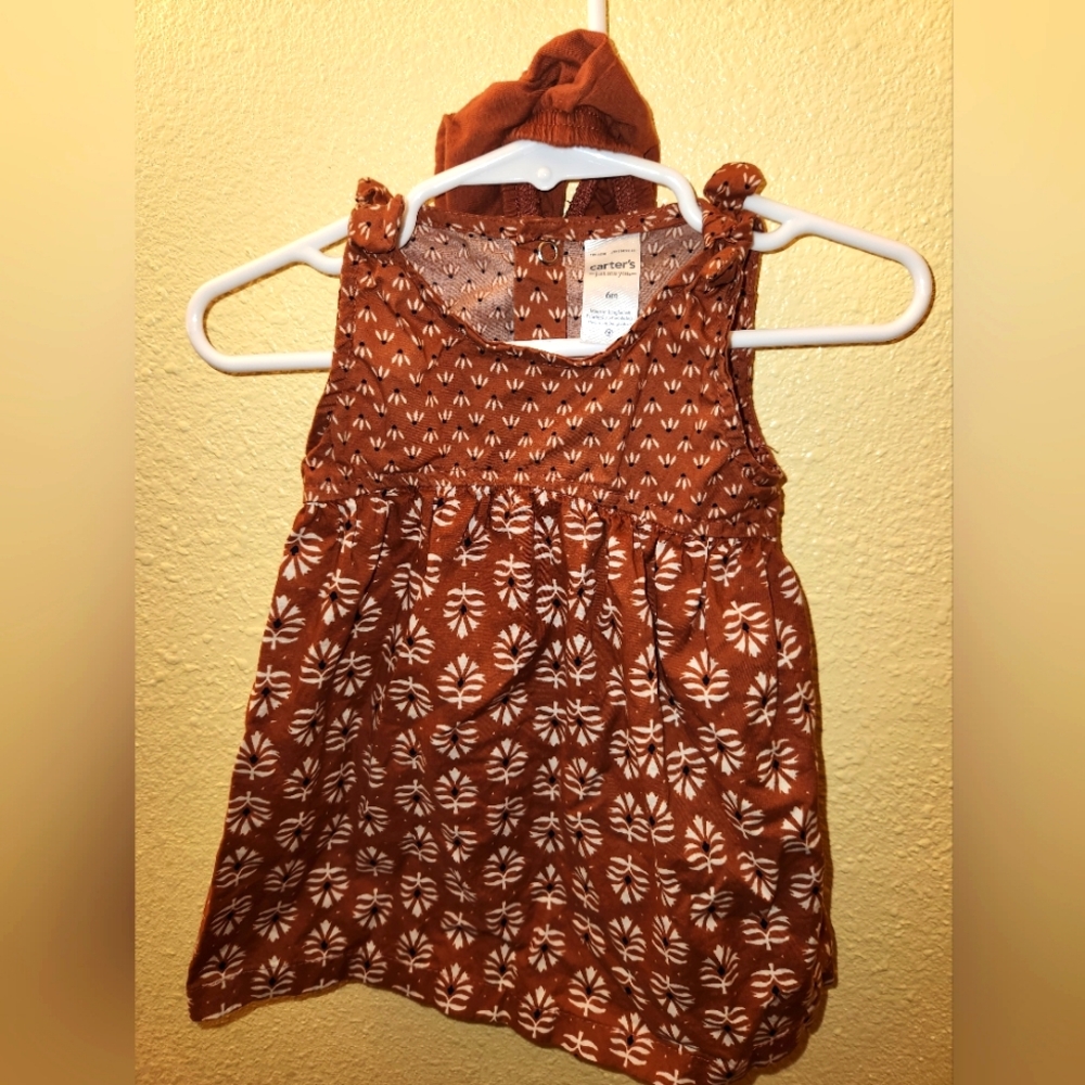 6M brown pattern dress with solid brown diaper cover